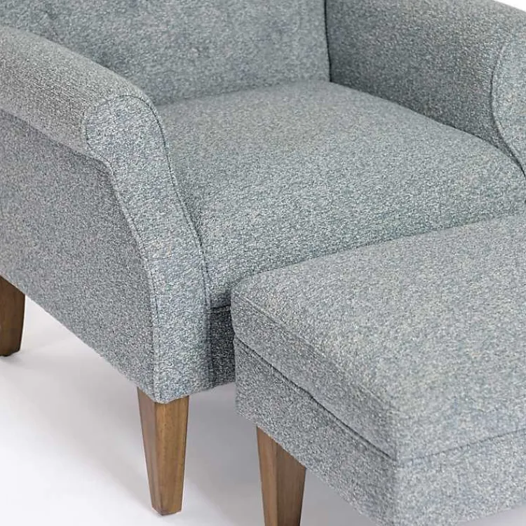 Accent Chairs-Kirklands Home Sky Boucle Tufted Chair & Ottoman Set Blue