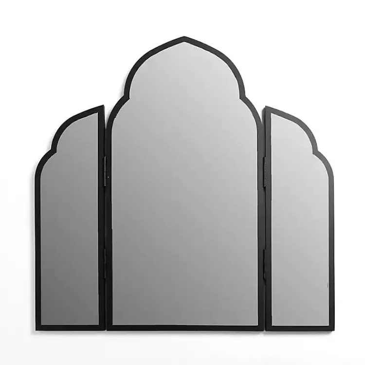 Decorative Mirrors-Kirklands Home Arched Trifold Wall Mirror Black