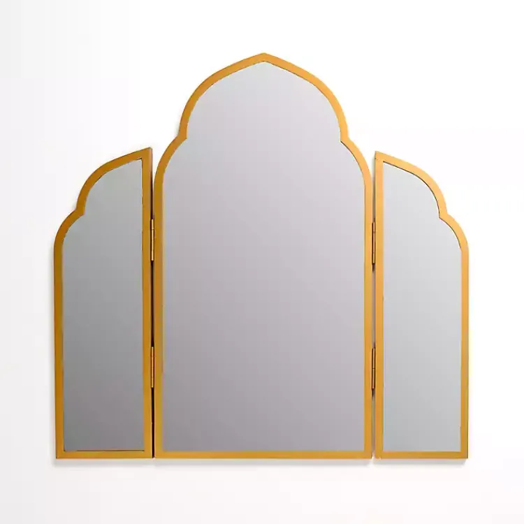 Decorative Mirrors-Kirklands Home Arched Trifold Wall Mirror Gold