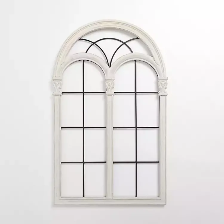 Wall Plaques-Kirklands Home Imogen White Arched Windowpane Wall Plaque