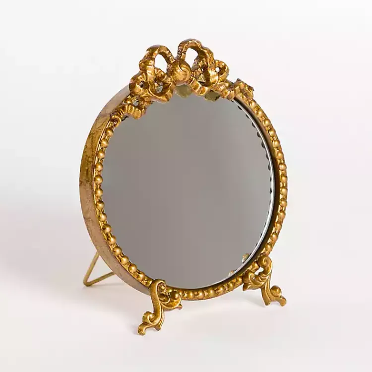 Decorative Mirrors-Kirklands Home Gold Bow Beaded Tabletop Mirror
