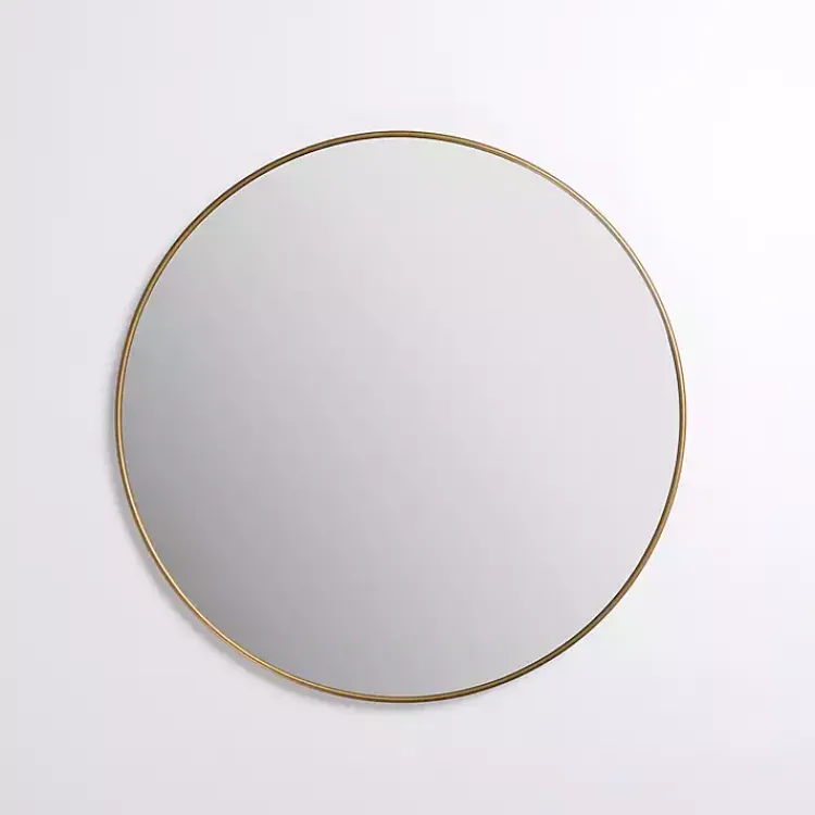 Framed Mirrors-Kirklands Home Round Antique Brass Nouveau Wall Mirror