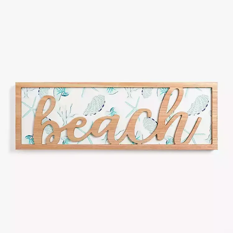 Wall Quotes & Signs-Kirklands Home Beach Seashell Print Wood Wall Plaque