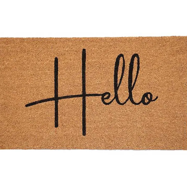 Doormats-Kirklands Home Simple Hello Script Doormat, 48x24 Brown