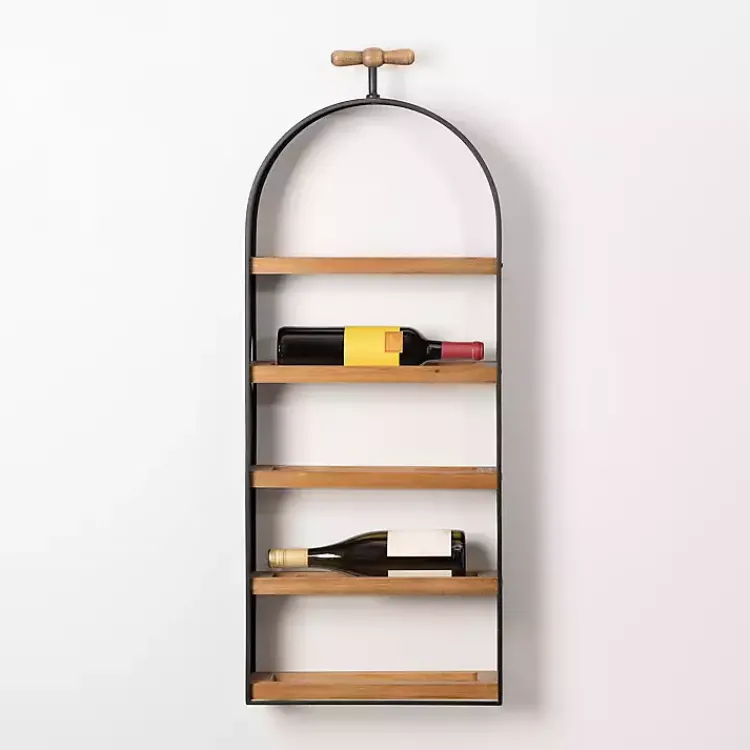 Shelves-Kirklands Home Wood and Metal 5-Tier Wine Bottle Wall Shelf