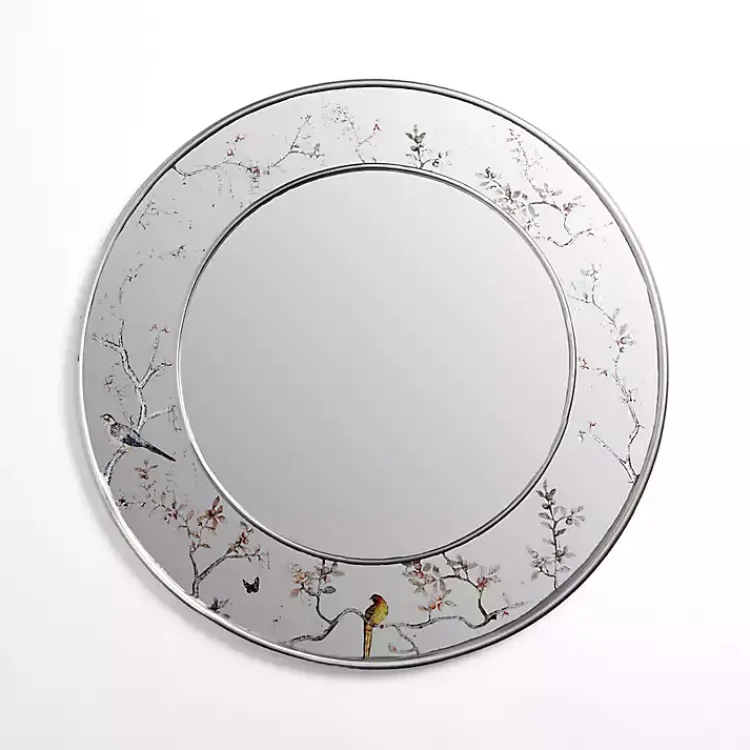 Decorative Mirrors-Kirklands Home Round Silver Birds and Branches Wall Mirror