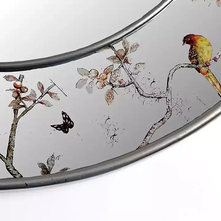 Decorative Mirrors-Kirklands Home Round Silver Birds and Branches Wall Mirror
