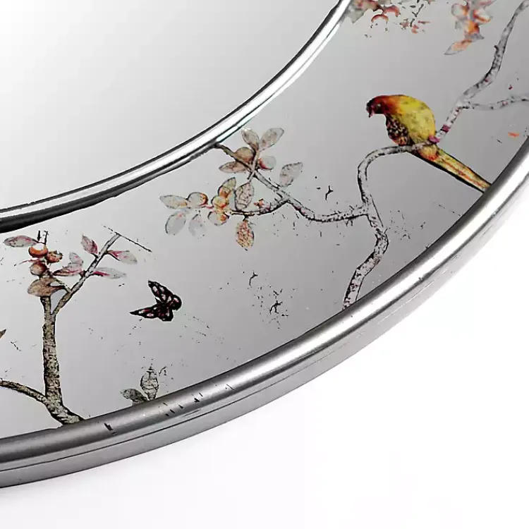 Decorative Mirrors-Kirklands Home Round Silver Birds and Branches Wall Mirror