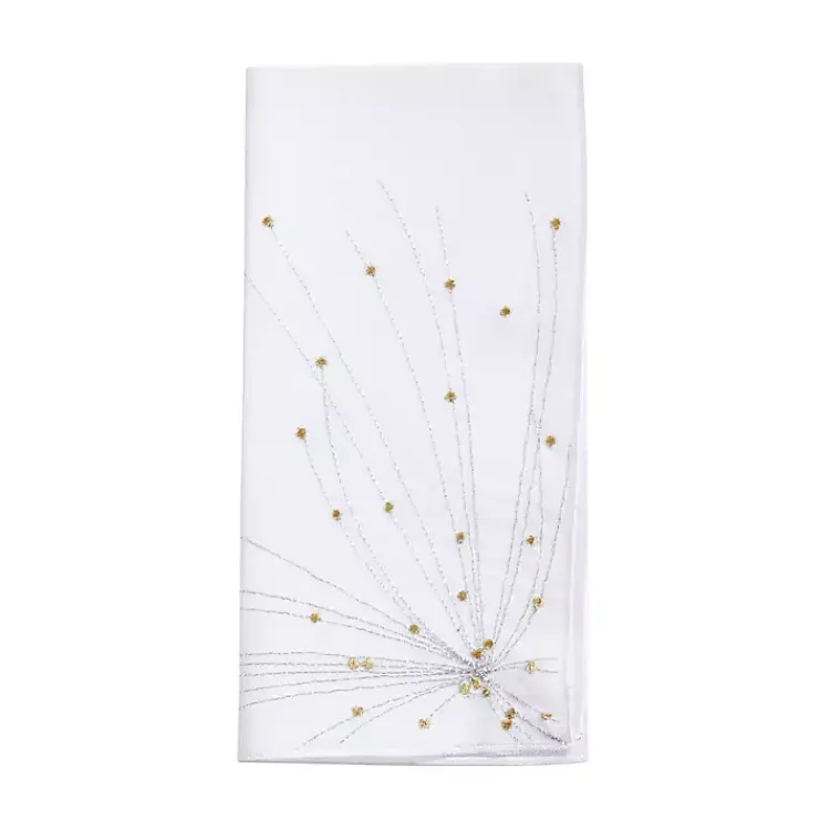 Table Linens-Kirklands Home Gold Cascading Firework Napkins, Set of 4 White