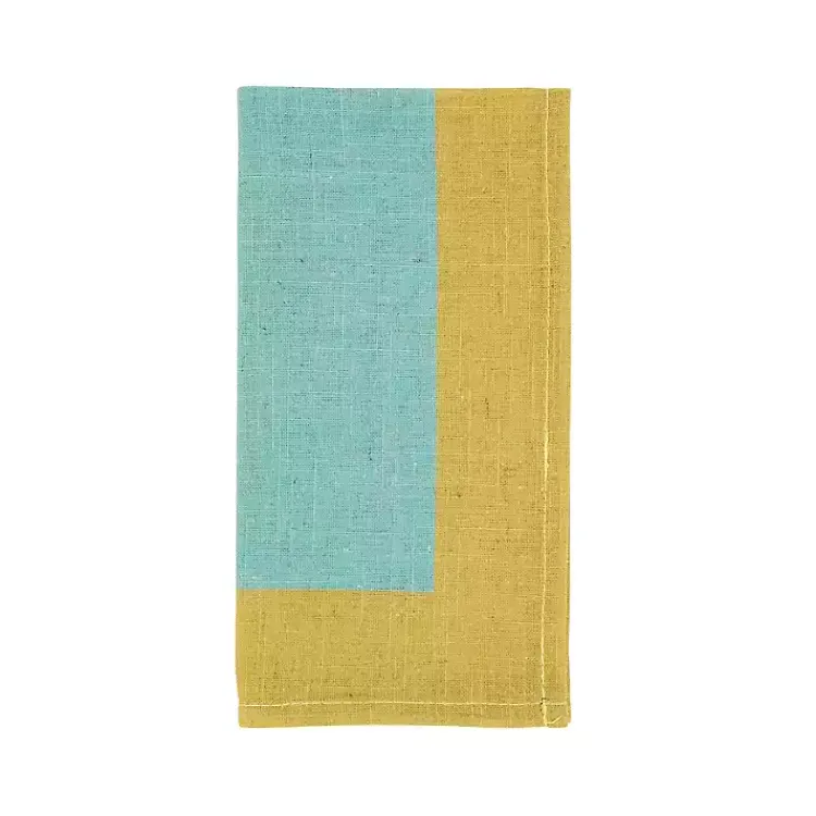 Table Linens-Kirklands Home Teal and Mustard Colorblock Napkins, Set of 4