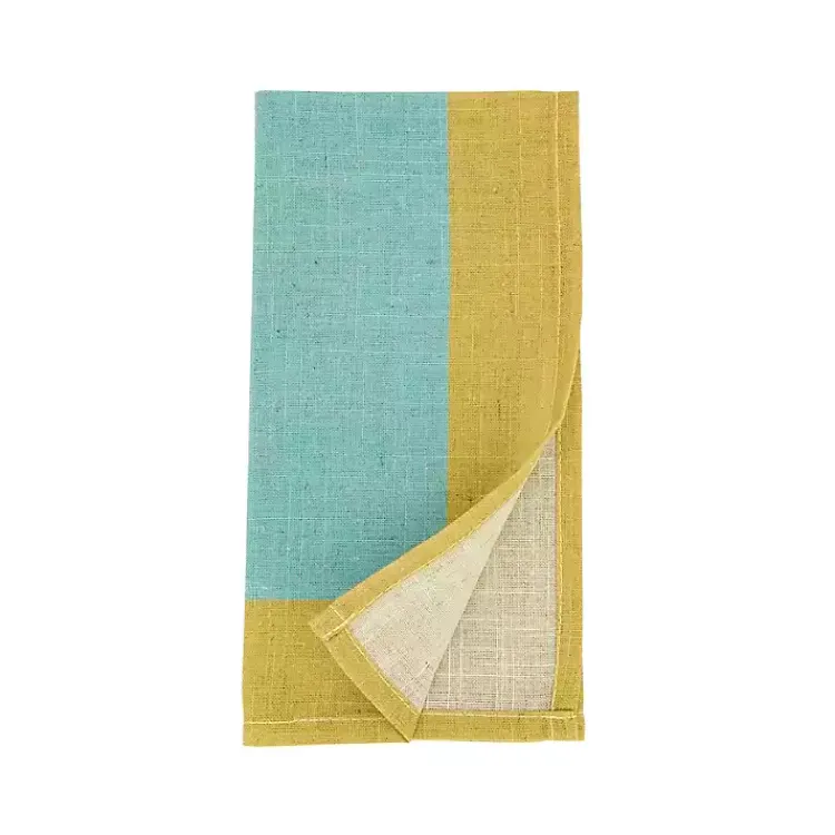 Table Linens-Kirklands Home Teal and Mustard Colorblock Napkins, Set of 4