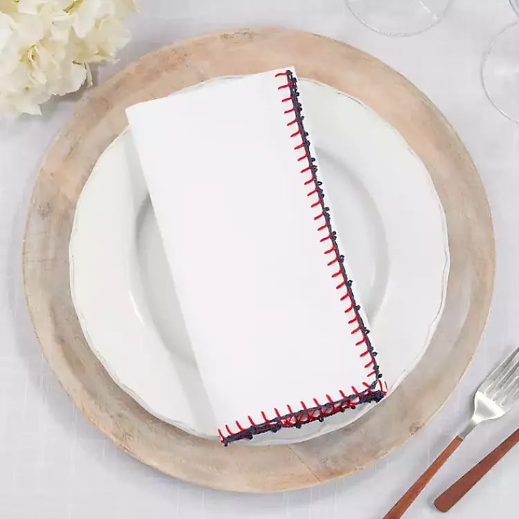 Table Linens-Kirklands Home Red Whipstitch Napkins, Set of 4 White