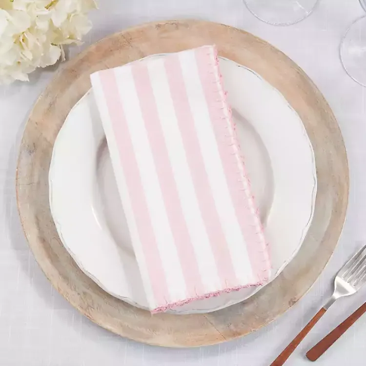 Table Linens-Kirklands Home Pink Striped Whipstich Napkins, Set of 4