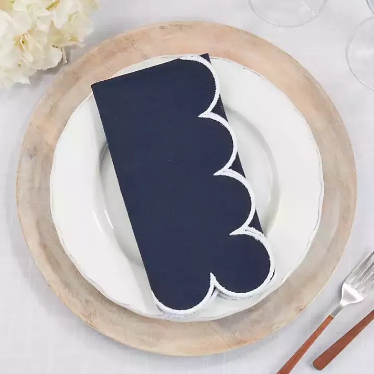 Table Linens-Kirklands Home Navy Scalloped Edge Napkins, Set of 4 Blue
