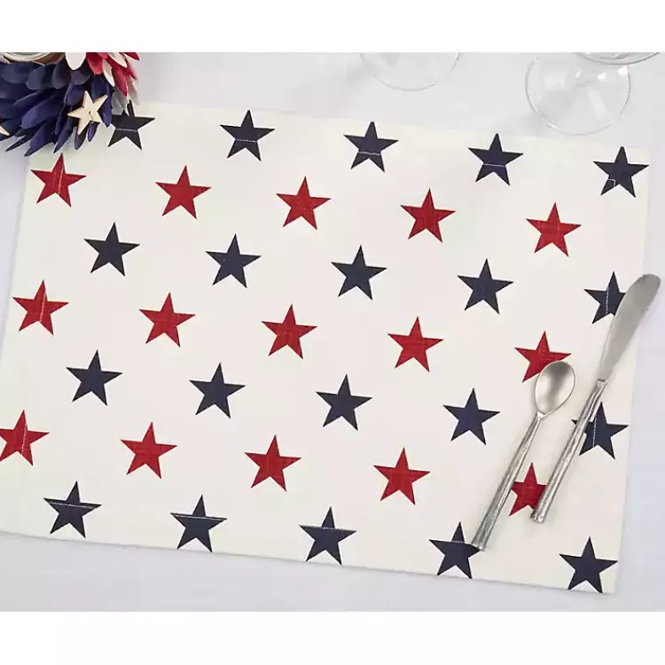Table Linens-Kirklands Home Blue and Red Americana Stars Placemats, Set of 4