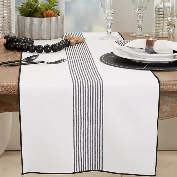 Table Linens-Kirklands Home Black and White Striped Table Runner