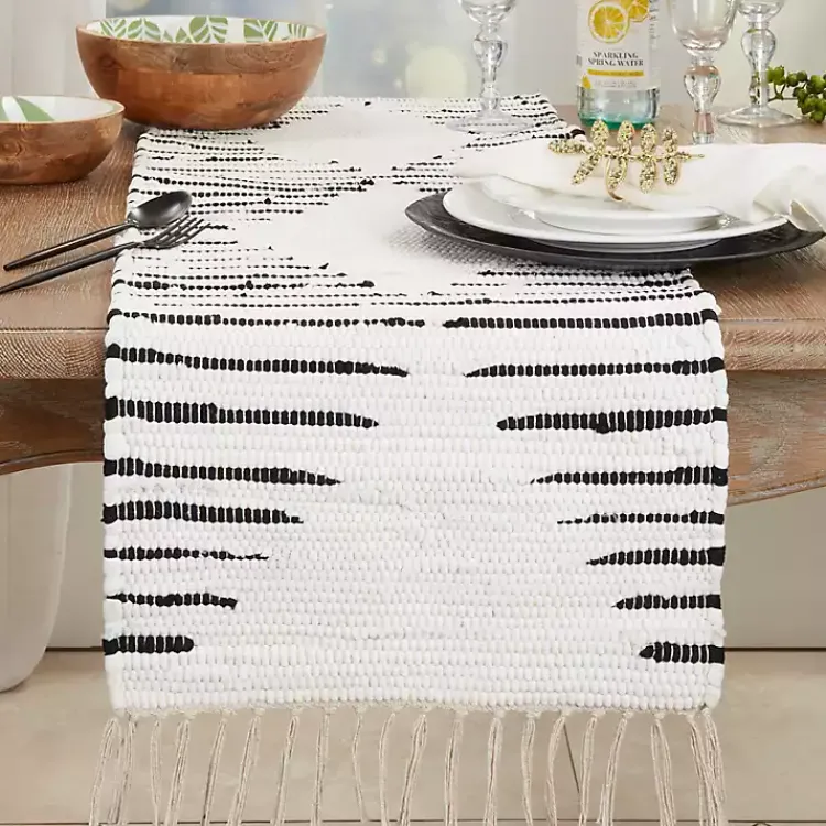 Table Linens-Kirklands Home Black and White Diamond Table Runner