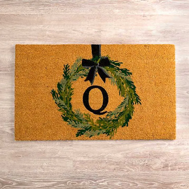 Doormats-Kirklands Home Christmas Wreath Monogram Q Doormat
