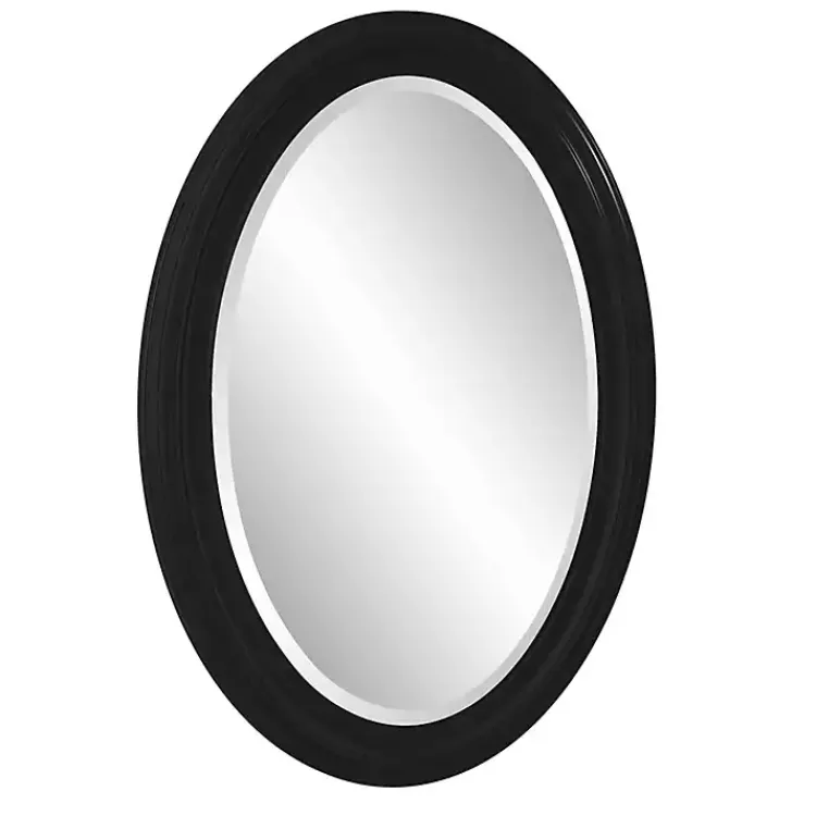 Decorative Mirrors-Kirklands Home George Ridged Oval Wall Mirror Black