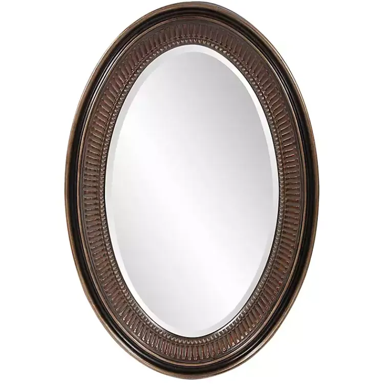 Decorative Mirrors-Kirklands Home Ethan Bronze Ribbed Oval Wall Mirror