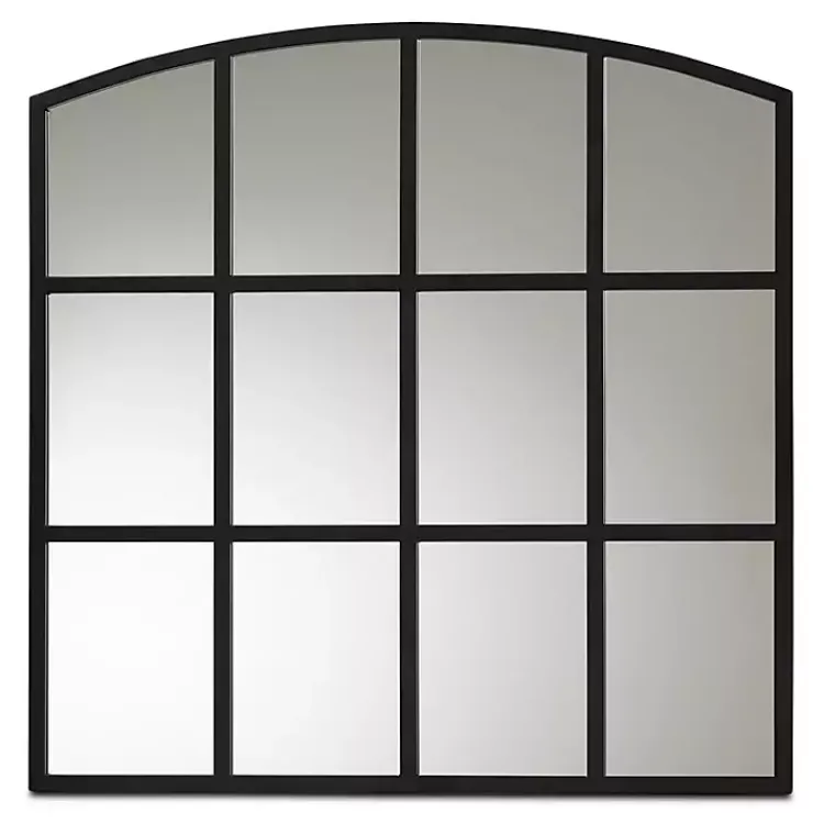 Decorative Mirrors-Kirklands Home Black Metal Windowpane Arched Wall Mirror
