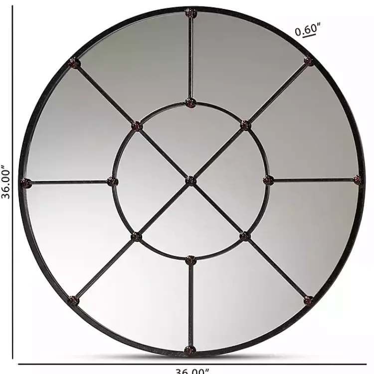Decorative Mirrors-Kirklands Home Metal Round Geometric Pane Wall Mirror Black