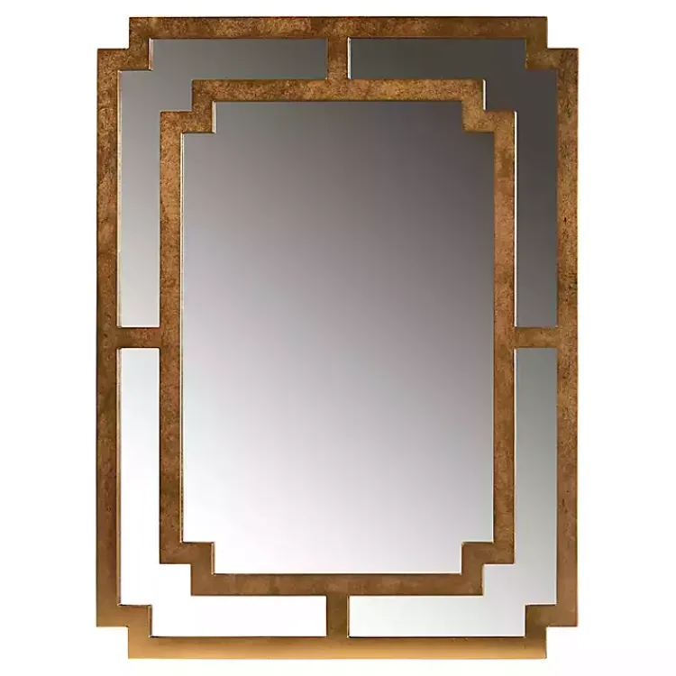 Decorative Mirrors-Kirklands Home Antique Gold Geometric Overlay Wall Mirror