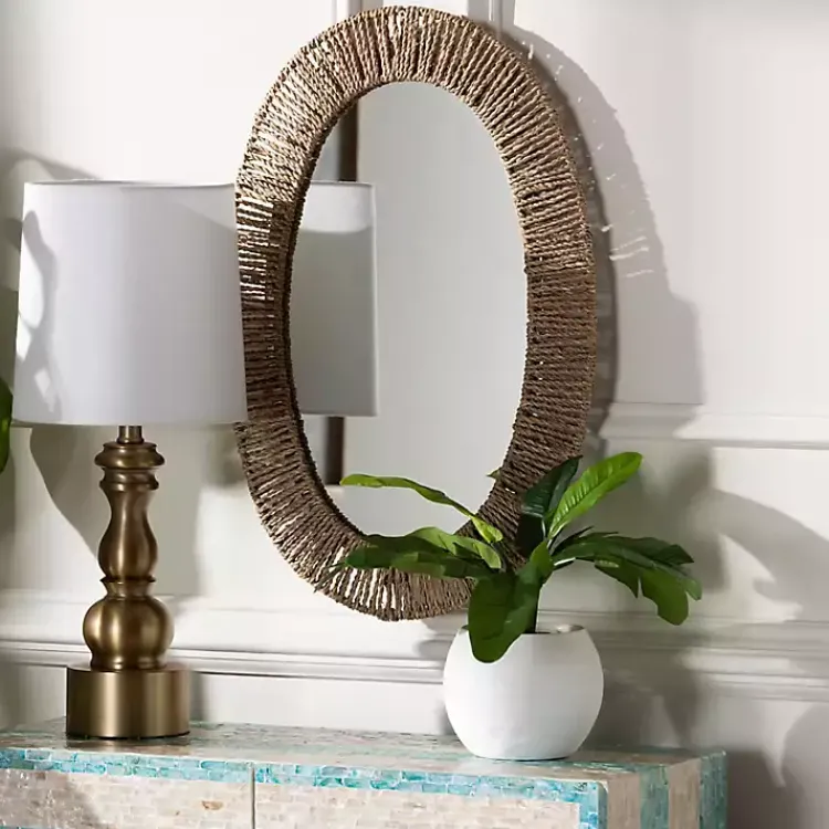 Decorative Mirrors-Kirklands Home Oval Elwyn Seagrass Wall Mirror