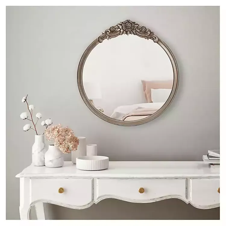 Decorative Mirrors-Kirklands Home Pewter Wood Carved Rosettes Wall Mirror