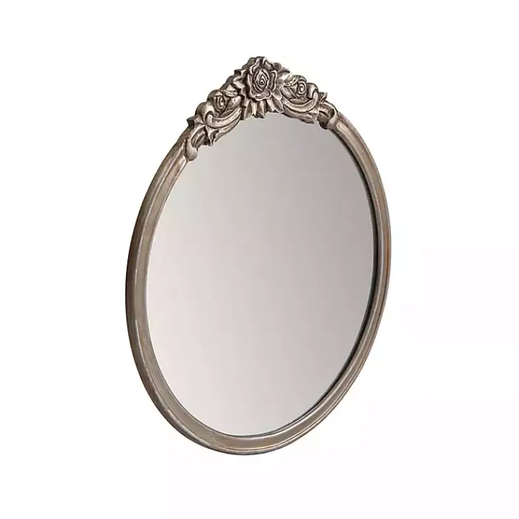 Decorative Mirrors-Kirklands Home Pewter Wood Carved Rosettes Wall Mirror