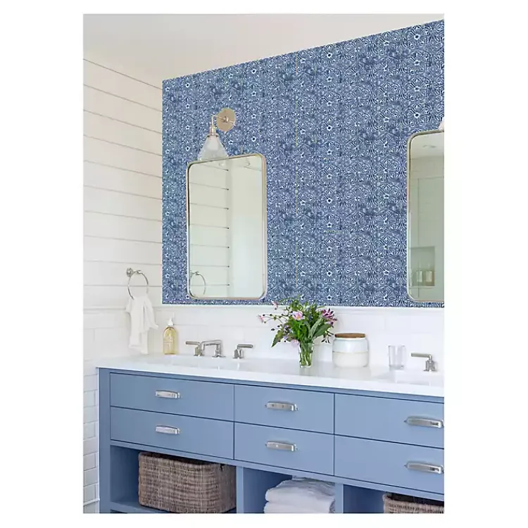 Wall Murals & Wallpaper-Kirklands Home Provincial Tiles Peel & Stick Wallpaper Blue