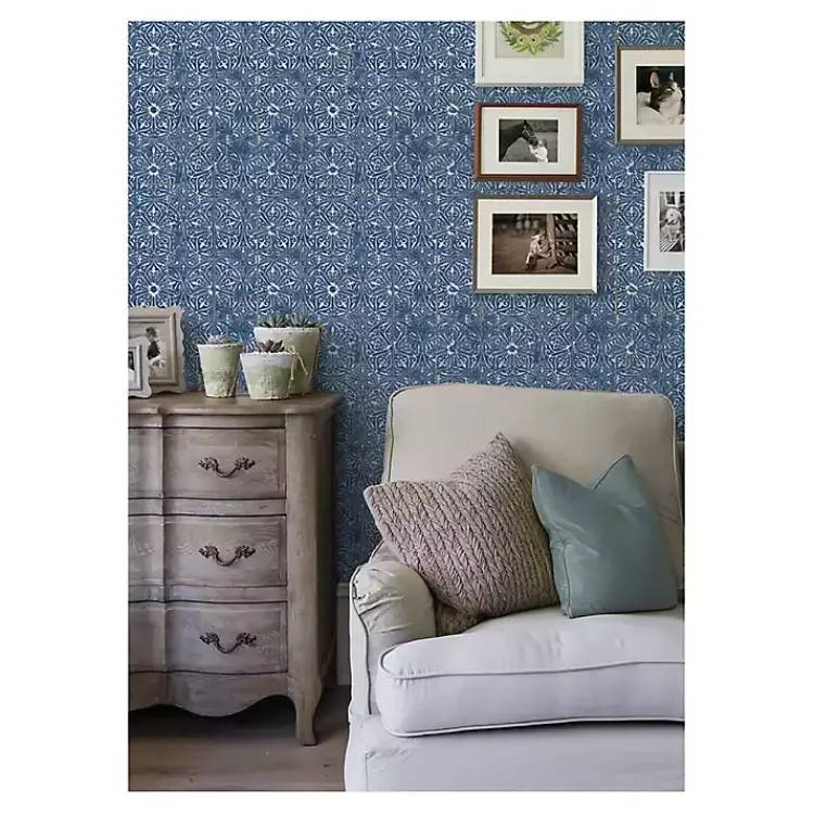 Wall Murals & Wallpaper-Kirklands Home Provincial Tiles Peel & Stick Wallpaper Blue