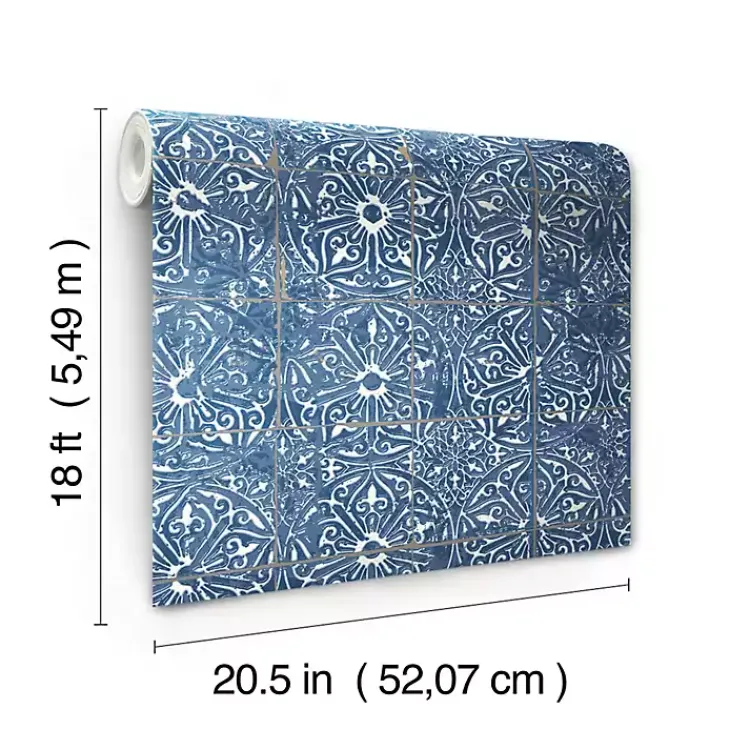 Wall Murals & Wallpaper-Kirklands Home Provincial Tiles Peel & Stick Wallpaper Blue