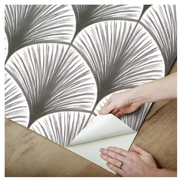 Wall Murals & Wallpaper-Kirklands Home Gray Art Deco Fans Peel & Stick Wallpaper
