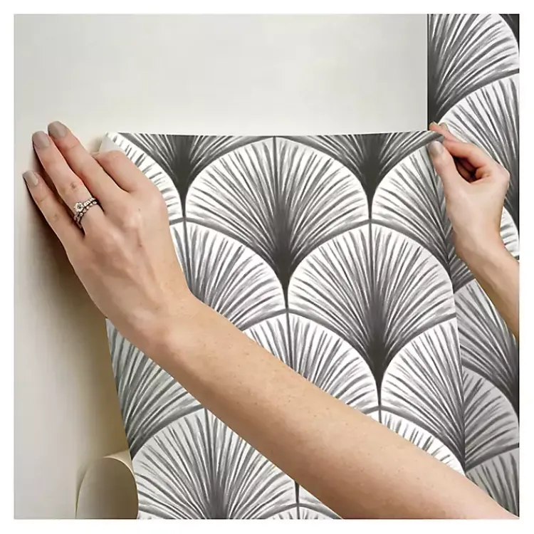 Wall Murals & Wallpaper-Kirklands Home Gray Art Deco Fans Peel & Stick Wallpaper