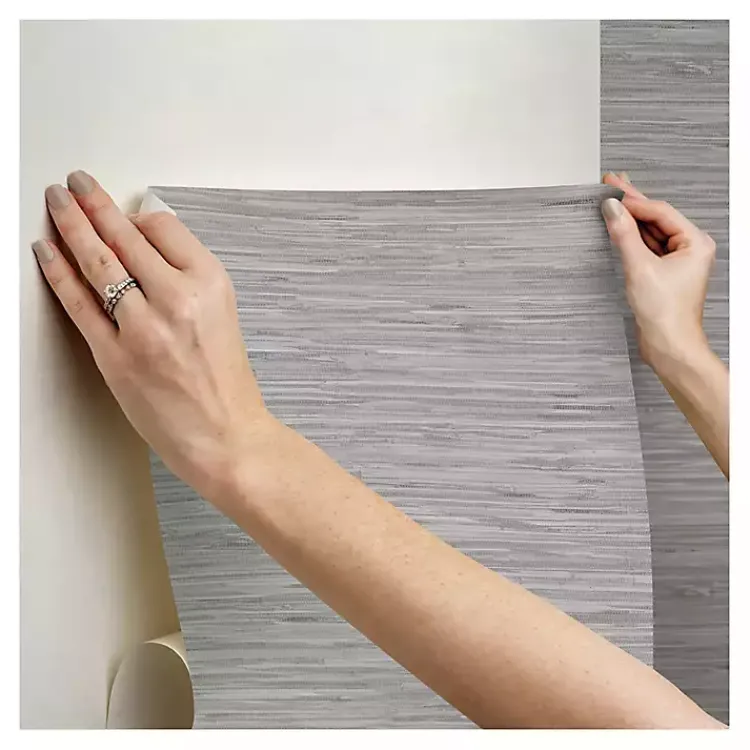 Wall Murals & Wallpaper-Kirklands Home Textured Grassweave Peel & Stick Wallpaper Gray