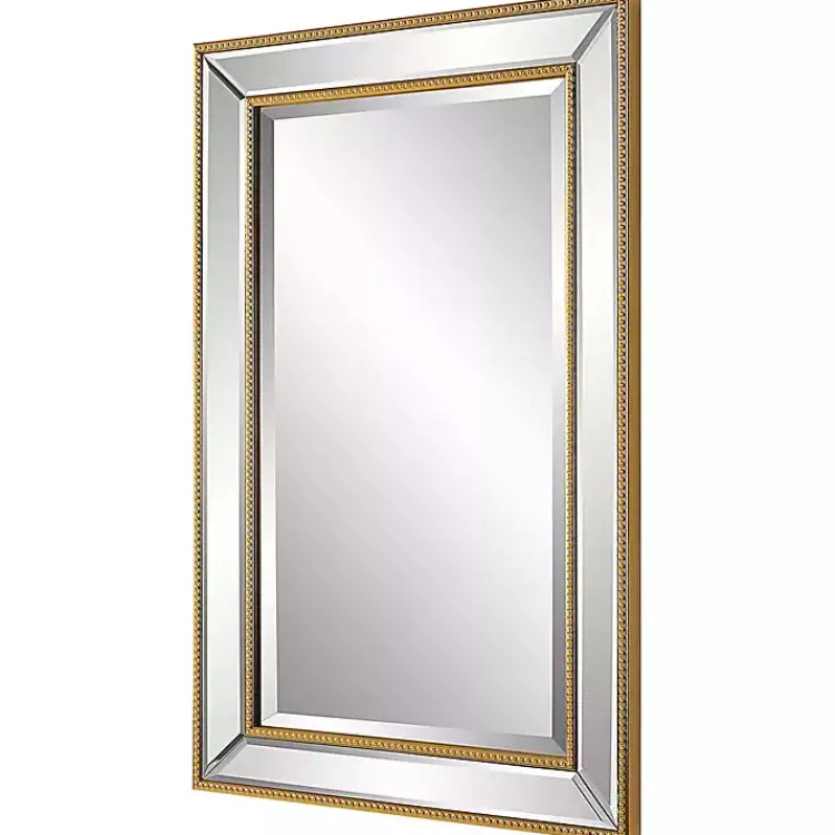 Decorative Mirrors-Kirklands Home Beaded Double Frame Beveled Wall Mirror Gold
