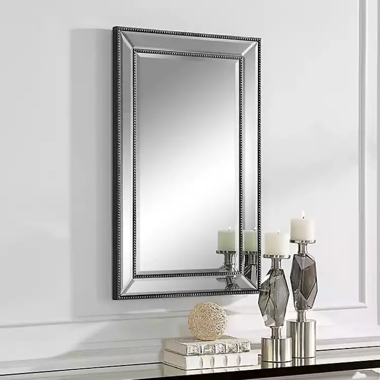 Decorative Mirrors-Kirklands Home Beaded Double Frame Beveled Wall Mirror Black