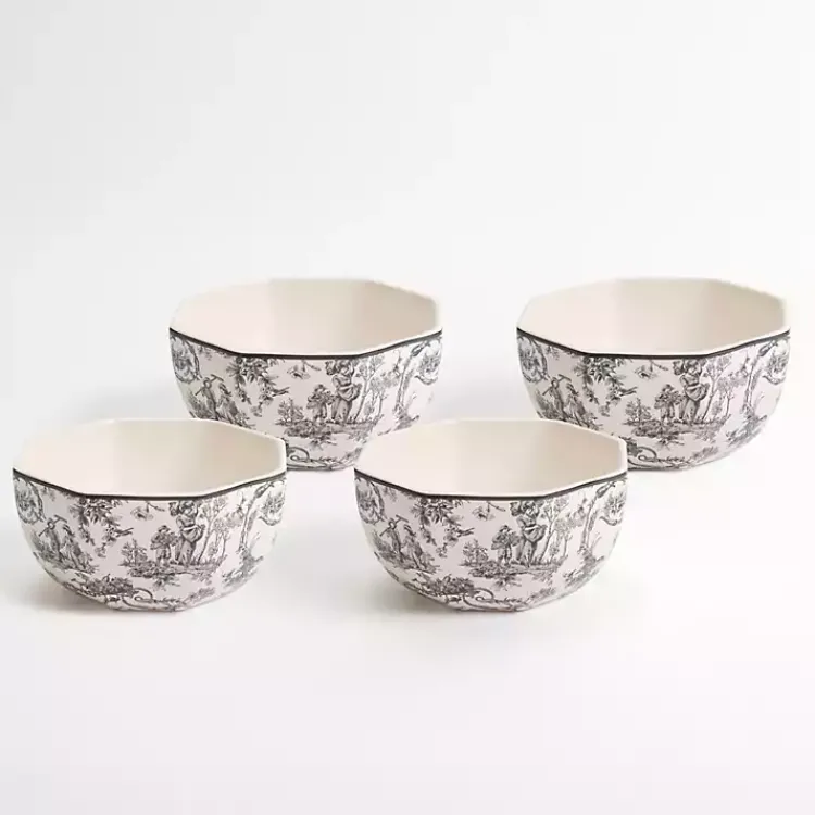 Dinnerware-Kirklands Home Emery Black Toile Cereal Bowls, Set of 4
