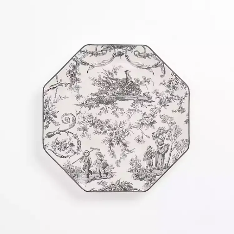 Dinnerware-Kirklands Home Emery Black Toile Salad Plate