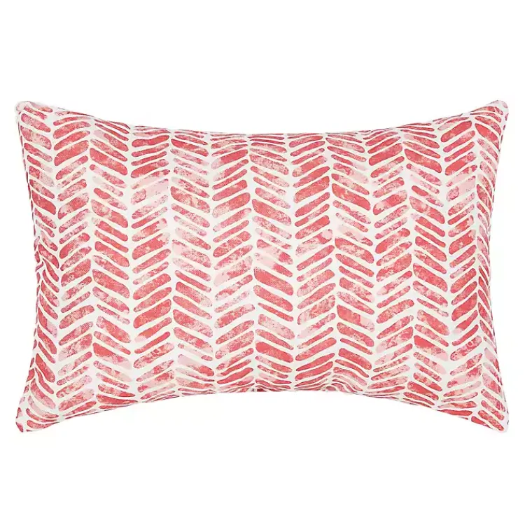 Outdoor Cushions & Pillows-Kirklands Home Herringbone Indoor/Outdoor Lumbar Pillow Pink
