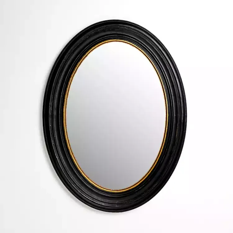 Decorative Mirrors-Kirklands Home Oval Bodiford Black and Gold Wall Mirror