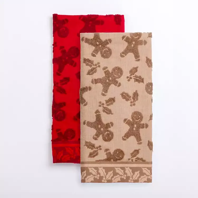 Kitchen Accessories-Kirklands Home Red & Taupe Gingerbread Kitchen Towels, Set of 2