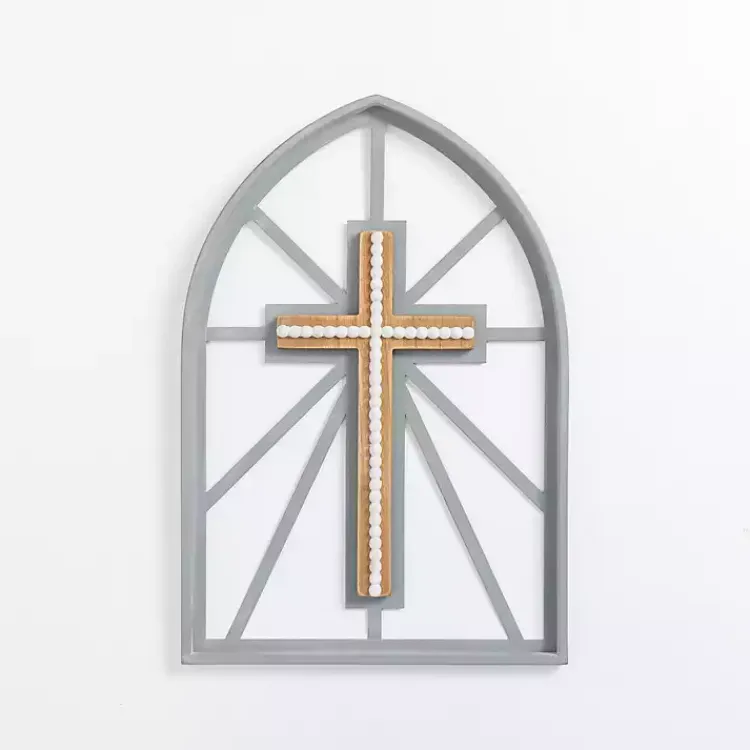 Wall Plaques-Kirklands Home Gray Beaded Cathedral Cross Wall Plaque