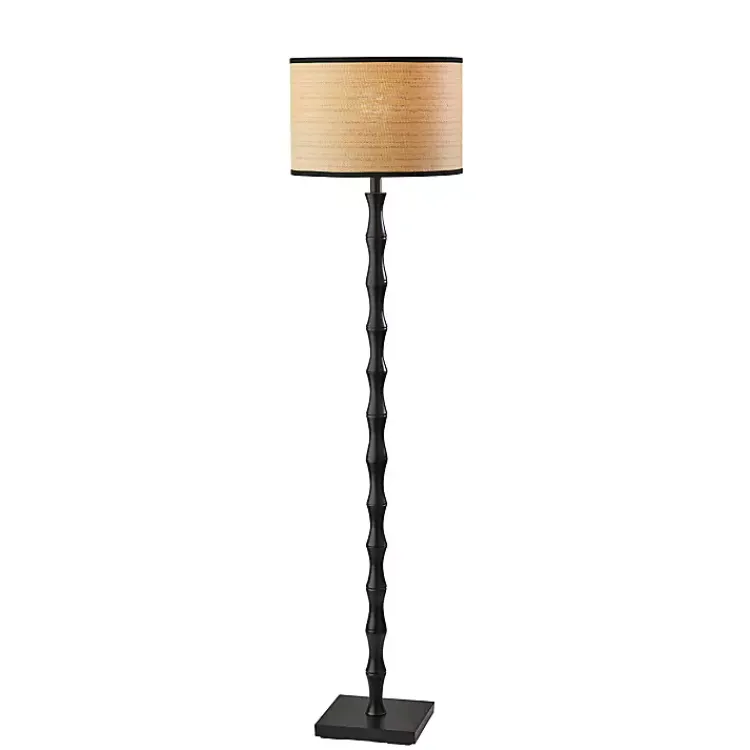Floor Lamps-Kirklands Home Woven Rattan Shade Bailey Floor Lamp Black