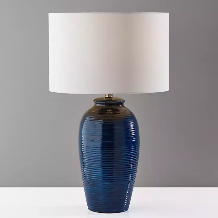 Table Lamps-Kirklands Home Midnight Ribbed Alexis Table Lamp Blue