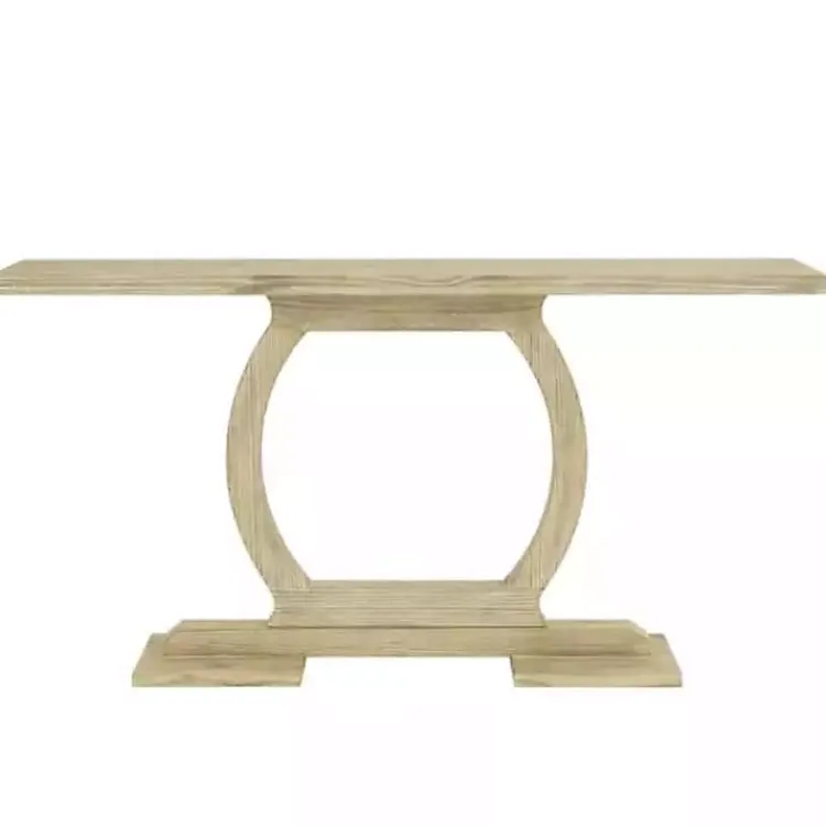 Console Tables-Kirklands Home Natural Barnwood Circular Pedestal Console Table Tan