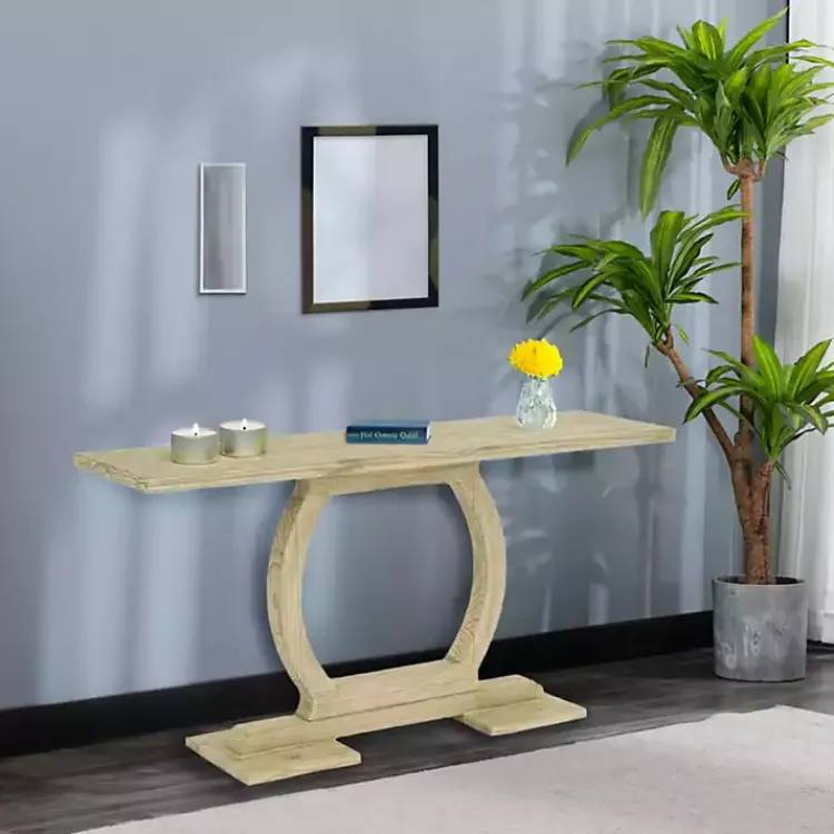 Console Tables-Kirklands Home Natural Barnwood Circular Pedestal Console Table Tan