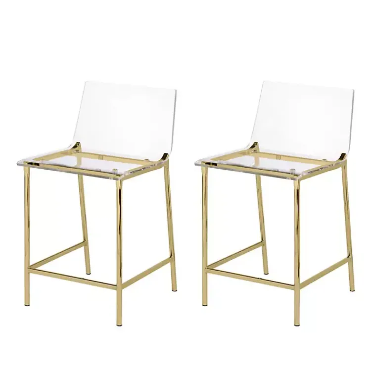 Bar Stools & Counter Height Stools-Kirklands Home Acrylic and Metal Counter Stools, Set of 2 Gold