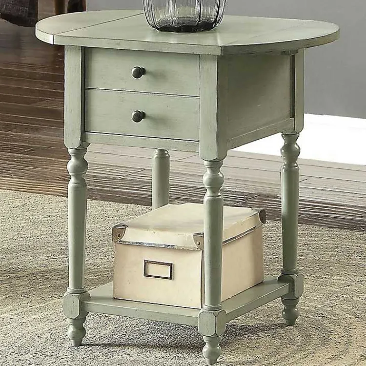 Accent & End Tables-Kirklands Home Wood 2-Drawer Drop Leaf Side Table Gray